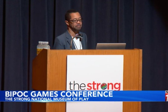 Dr. Lindsay Grace speaking on Local News about the BIPOC Games Conference